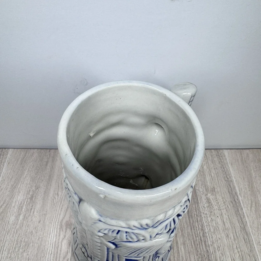 Vintage‎ Blue White Beer Stein Mug Relief German Style Brazil Stoneware